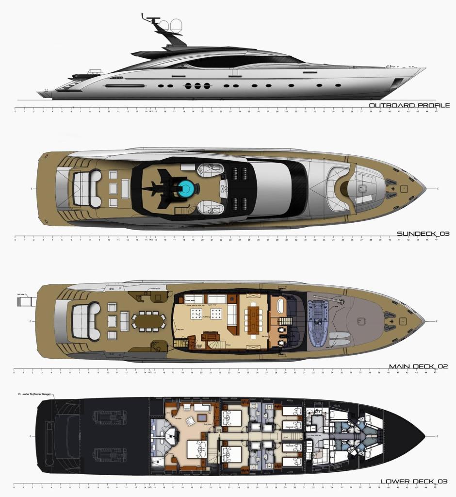 Layout Palmer Johnson Sportyacht 135
