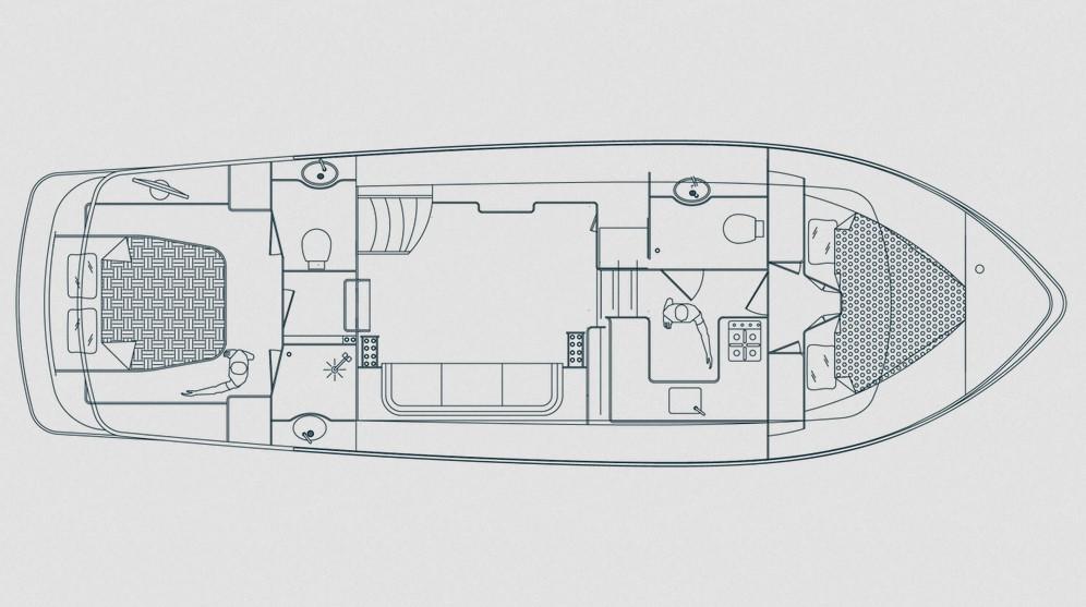 Layout Pikmeerkruiser 44’ AFT Cabin