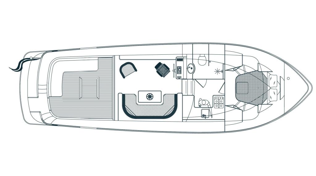 Rozložen&iacute; Pikmeerkruiser 44’ Open Cockpit
